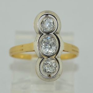 18K Victorian Old Mine Cut Three Stone Diamond Ring