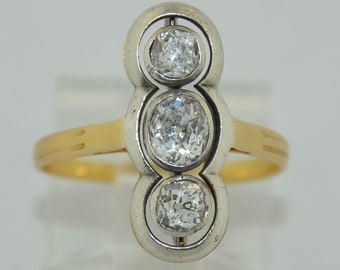 18K Victorian Old Mine Cut Three Stone Diamond Ring