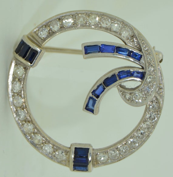 18k White Gold Diamonds & Sapphires Brooch - image 8