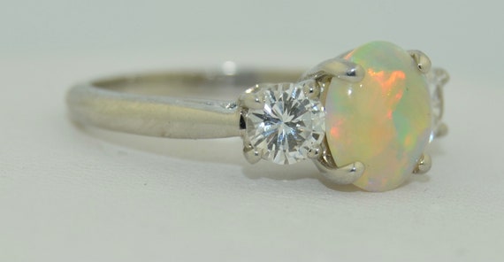 Platinum Fine Diamond and Opal Ring - image 8