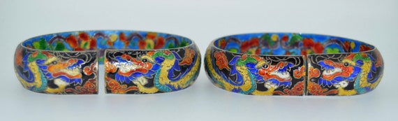 2 Sterling Silver Cloisonne Enamel Chinese Dragon… - image 7
