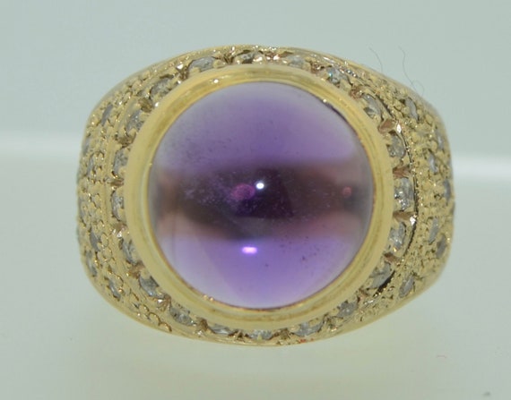 14K Amethyst & Diamond Bullet Dome Ring - image 2