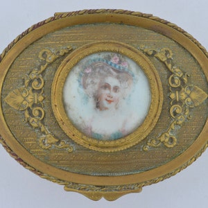 Victorian French Hand Painted Bronze Trinket Jewelry Casket Box