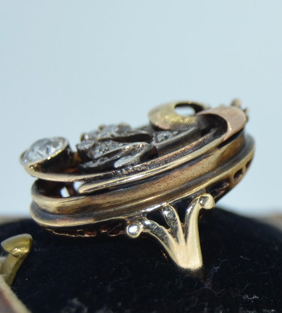 Stunning 14k Art Nouveau & Diamond Cocktail Ring - image 5