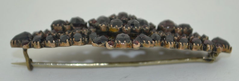 Victorian Sterling Silver Gold Gilt Rose Cut Garnet Wide Brooch