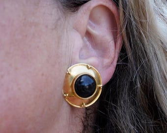 18K Black Coral Button Earring Clips by Everett