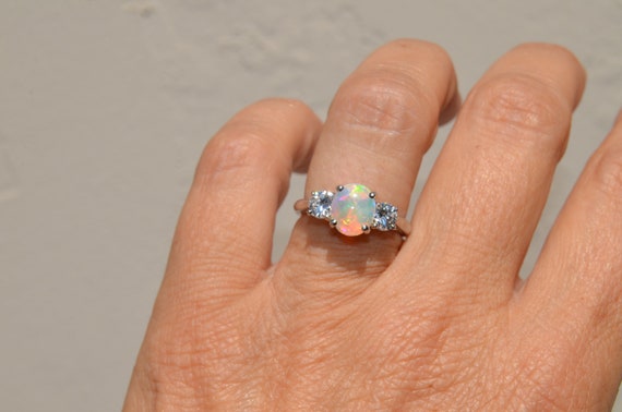 Platinum Fine Diamond and Opal Ring - image 2