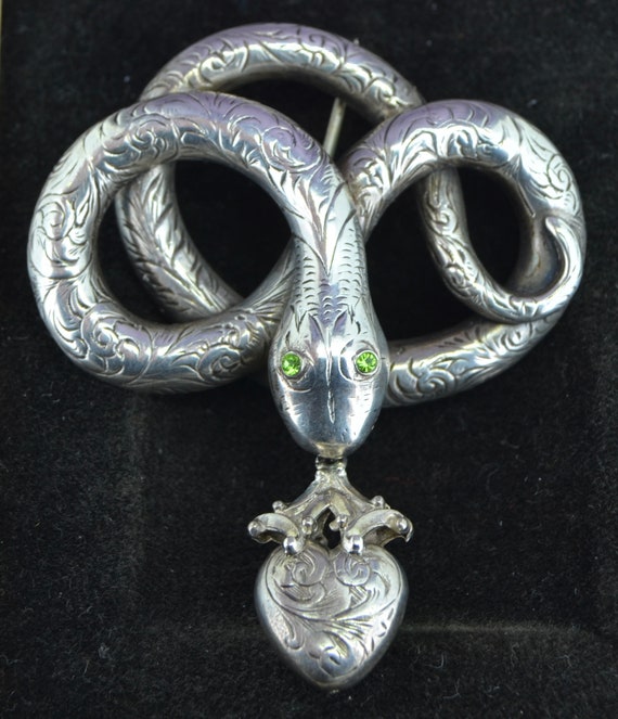 Fabulous Sterling Silver Georgian Snake Locket Bro