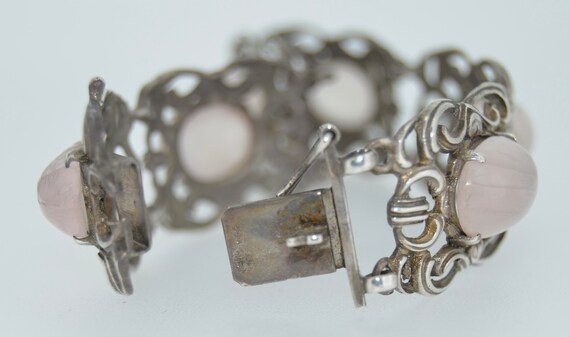 Vintage 800 Silver and Rose Quartz Bracelet - image 4