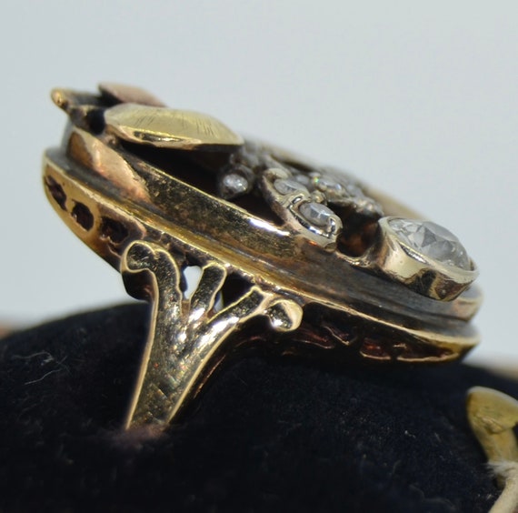 Stunning 14k Art Nouveau & Diamond Cocktail Ring - image 6