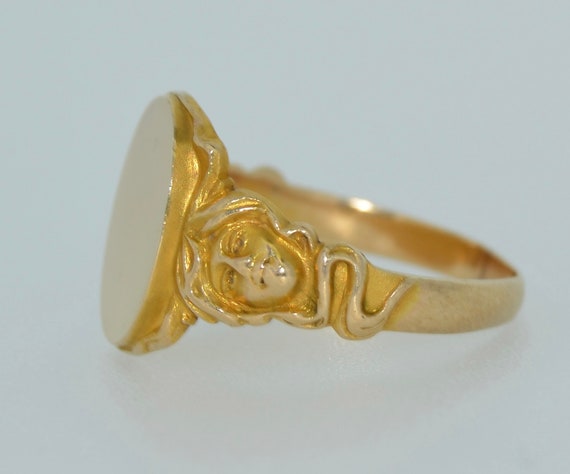 Fabulous Art Nouveau 14K Figural Signet Ring - image 3