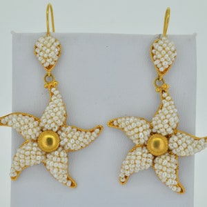 18K Oversized Seed Pearl Star Earrings