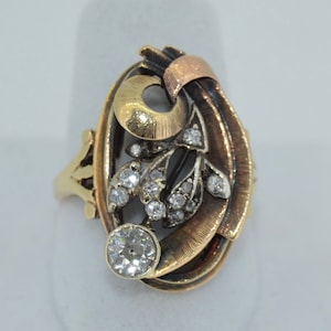 Stunning 14k Art Nouveau & Diamond Cocktail Ring