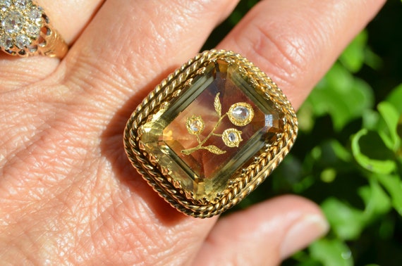 Victorian 14K Rose Cut Diamond Citrine Ring - image 9