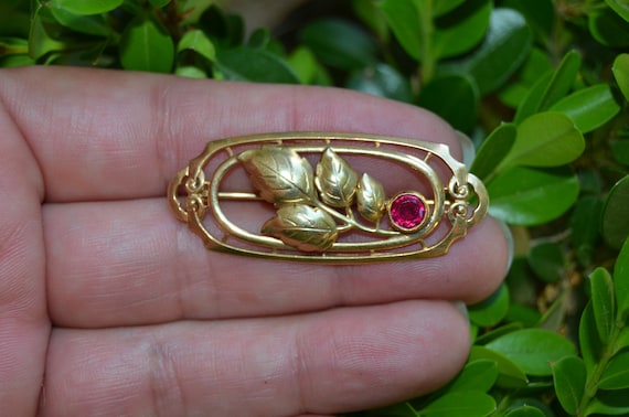 14K Yellow Gold Brooch with 1/2CT Ruby - image 6