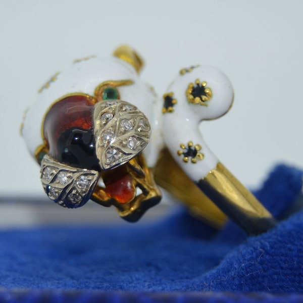 18K Corletto Diamond Emerald & Enamel Snow Leopard Ring