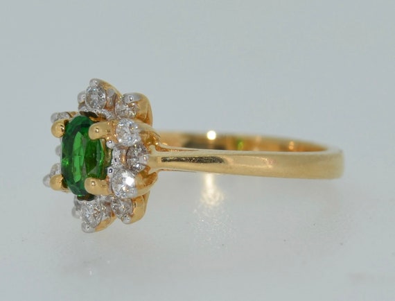 14K Green Tourmaline and Diamond Halo Ring - image 3