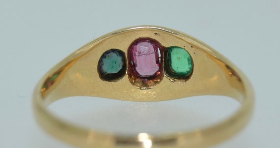 Victorian 14K White Enamel Garnet and Emerald Ring - image 8