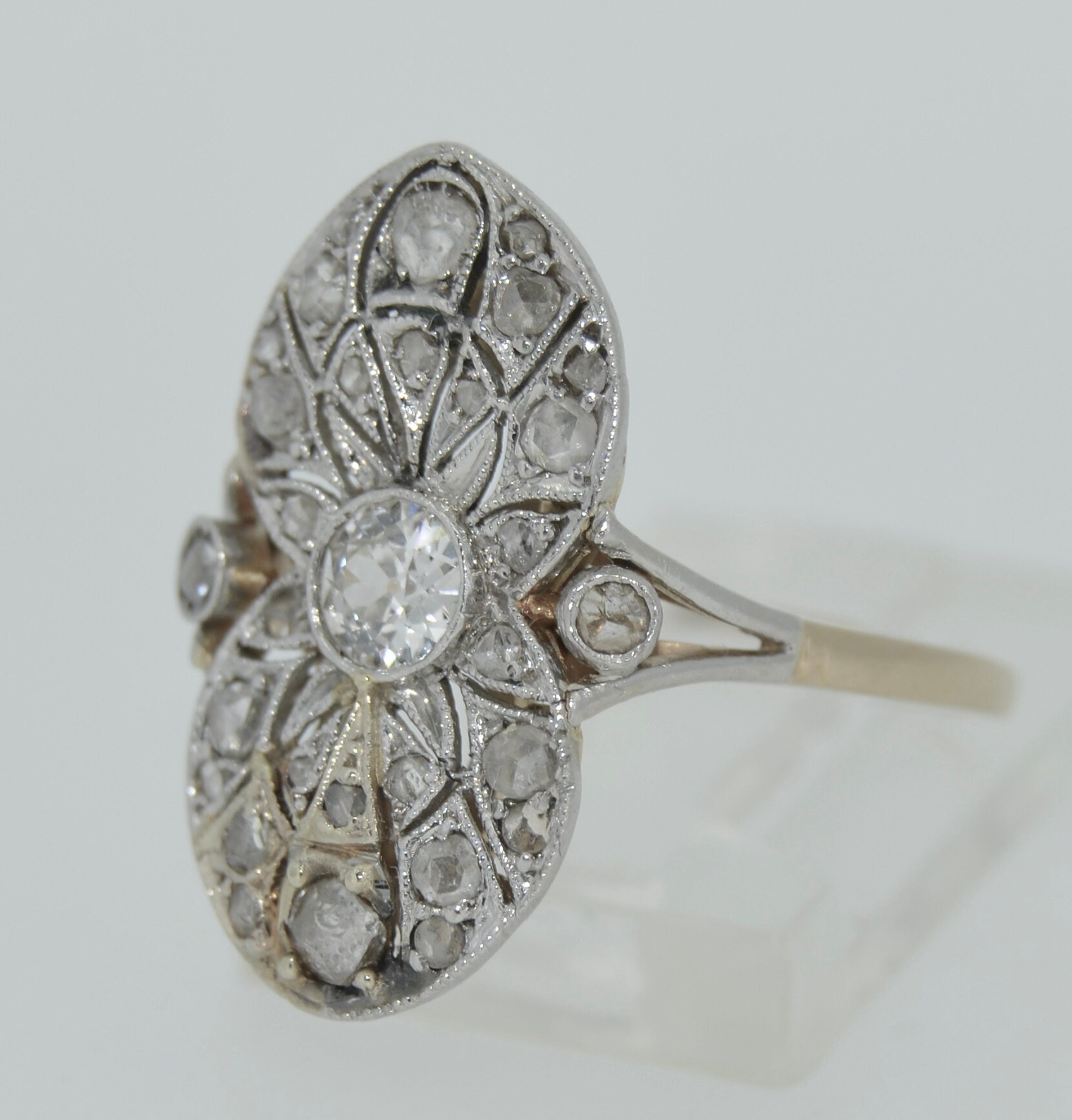 Art Deco 18K Rose Cut & Old Euro Cut Diamond Ring - Etsy