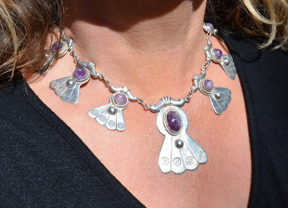 Mexican Sterling Silver with Amethyst Necklace & … - image 7