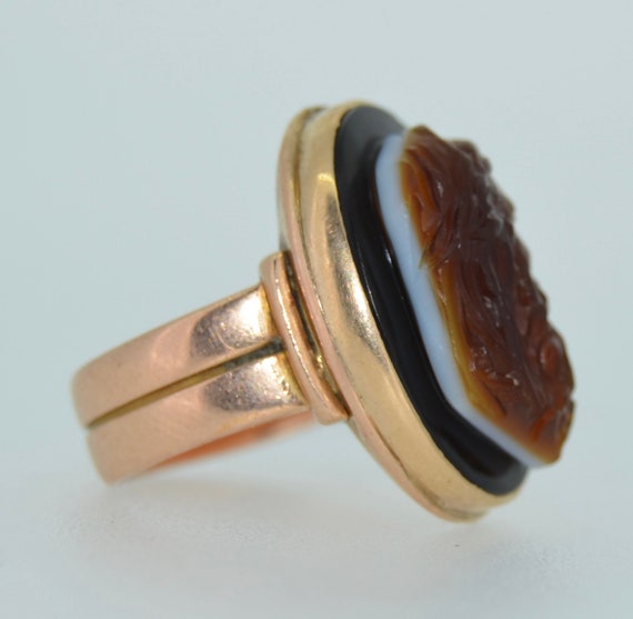 Victorian 14K Double Sardonyx Agate Cameo Ring - image 4