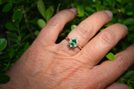14K Green Tourmaline and Diamond Halo Ring - image 2