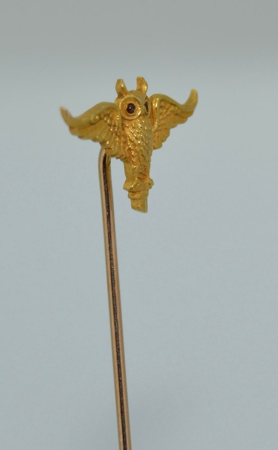 Fabulous Art Nouveau 14K Owl Stick Pin - image 2