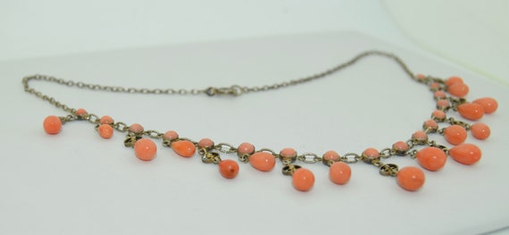 Victorian 800 Gilt Silver Coral Ring Drop Necklace - image 7