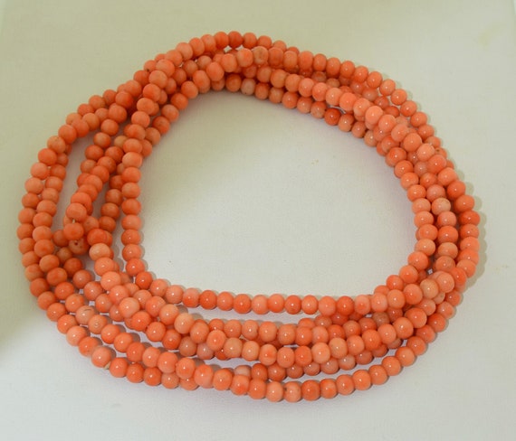198 Cm of Natural Salmon Coral Bead Necklace Etsy Australia