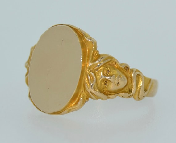 Fabulous Art Nouveau 14K Figural Signet Ring - image 1
