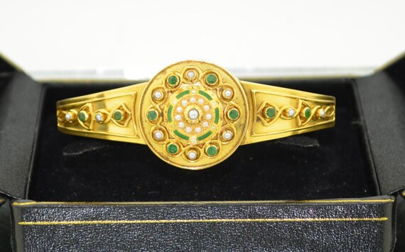 Heirloom Victorian 15K Emerald Pearl and Enamel Bracelet - Etsy