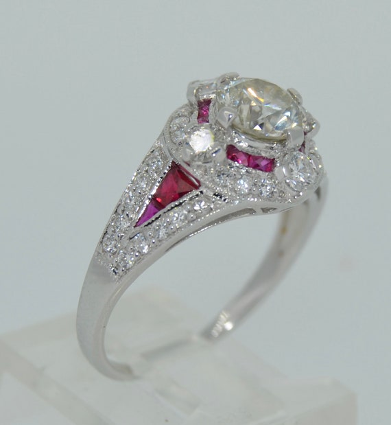 18K Brilliant 1 CT Center Diamond and Ruby Ring - image 8