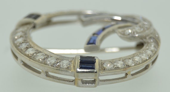 18k White Gold Diamonds & Sapphires Brooch - image 3