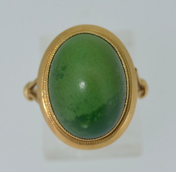 18K Green Turquoise Cabochon Ring - image 8