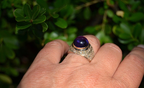 14K Amethyst & Diamond Bullet Dome Ring - image 4