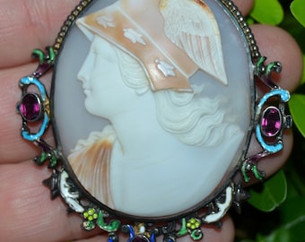 Very Fine Austro Hungarian Jeweled Athena Shell Cameo