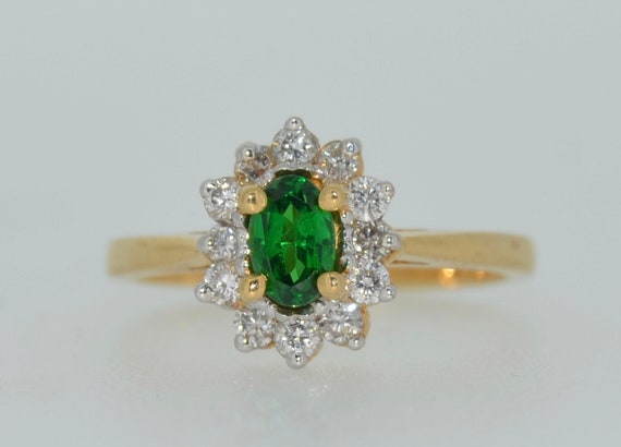 14K Green Tourmaline and Diamond Halo Ring - image 1