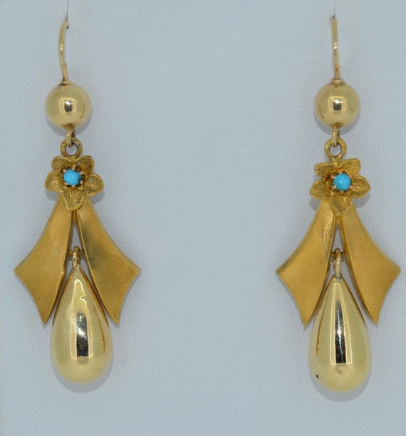 Austro Hungarian 14K Gold & Turquoise Earrings