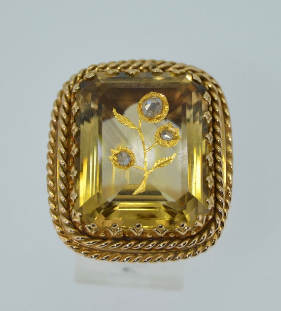 Victorian 14K Rose Cut Diamond Citrine Ring - image 10