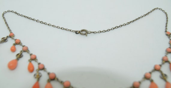 Victorian 800 Gilt Silver Coral Ring Drop Necklace - image 5