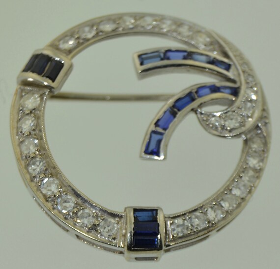 18k White Gold Diamonds & Sapphires Brooch - image 2