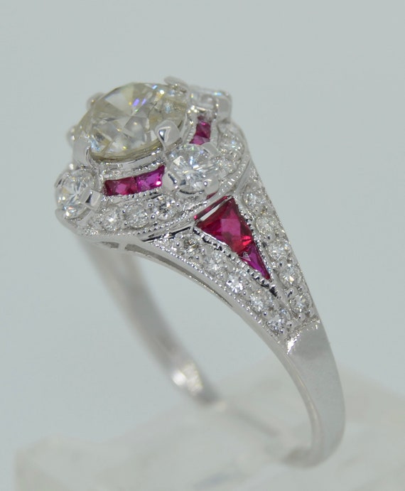 18K Brilliant 1 CT Center Diamond and Ruby Ring - image 7