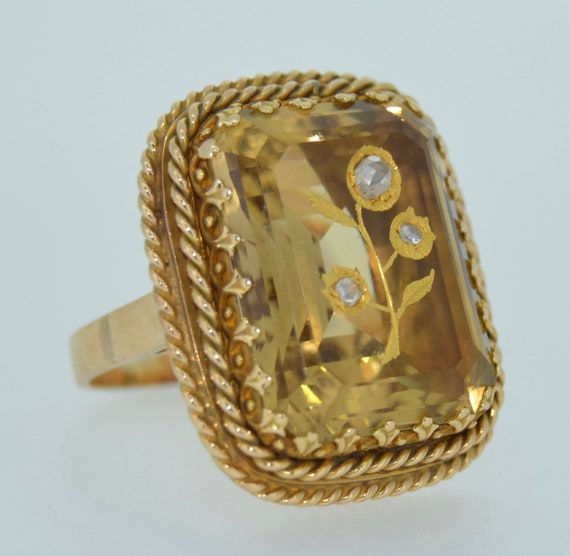 Victorian 14K Rose Cut Diamond Citrine Ring - image 6