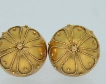 Victorian Etruscan Revival 14K Oversized Dome Stud Earrings