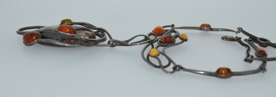 Mid Century Sterling Silver Amber & Jasper Neckla… - image 10