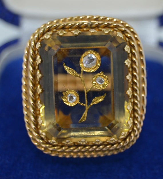 Victorian 14K Rose Cut Diamond Citrine Ring - image 7