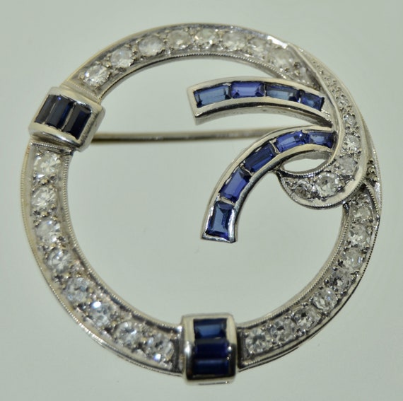 18k White Gold Diamonds & Sapphires Brooch - image 6