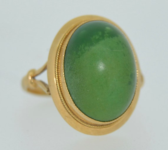 18K Green Turquoise Cabochon Ring - image 1