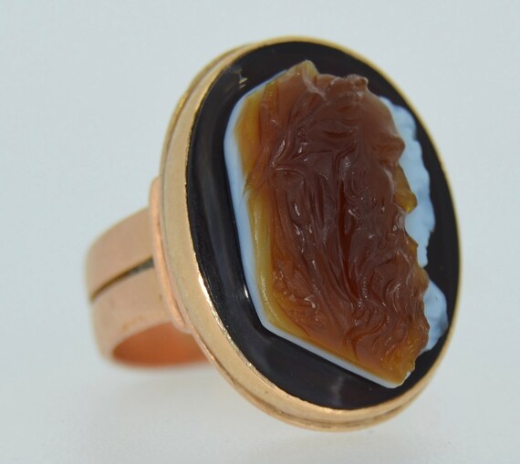 Victorian 14K Double Sardonyx Agate Cameo Ring - image 5