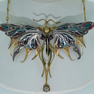 18k French Art Nouveau Plique a Jour Butterfly Transformable Brooch to Pendant